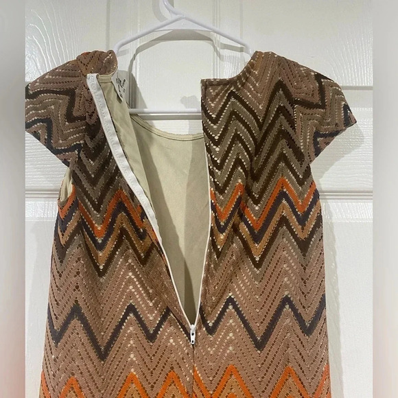VaVa by Joy Han Size XS Vintage Boho Crocheted Cap Sleeve 70s Brown Tan Orange - Picture 13 of 13